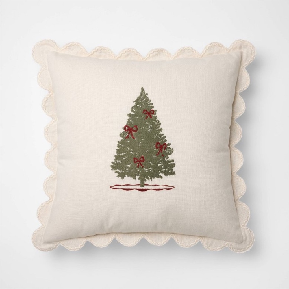 20”x20” Embroidered Tree and Scalloped Edge Pillow - Threshold with Studio McGee